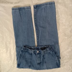 BlankNYC Jeans Womens Small Relaxed Fit Wideleg Elasticized Waist Cargo Pockets